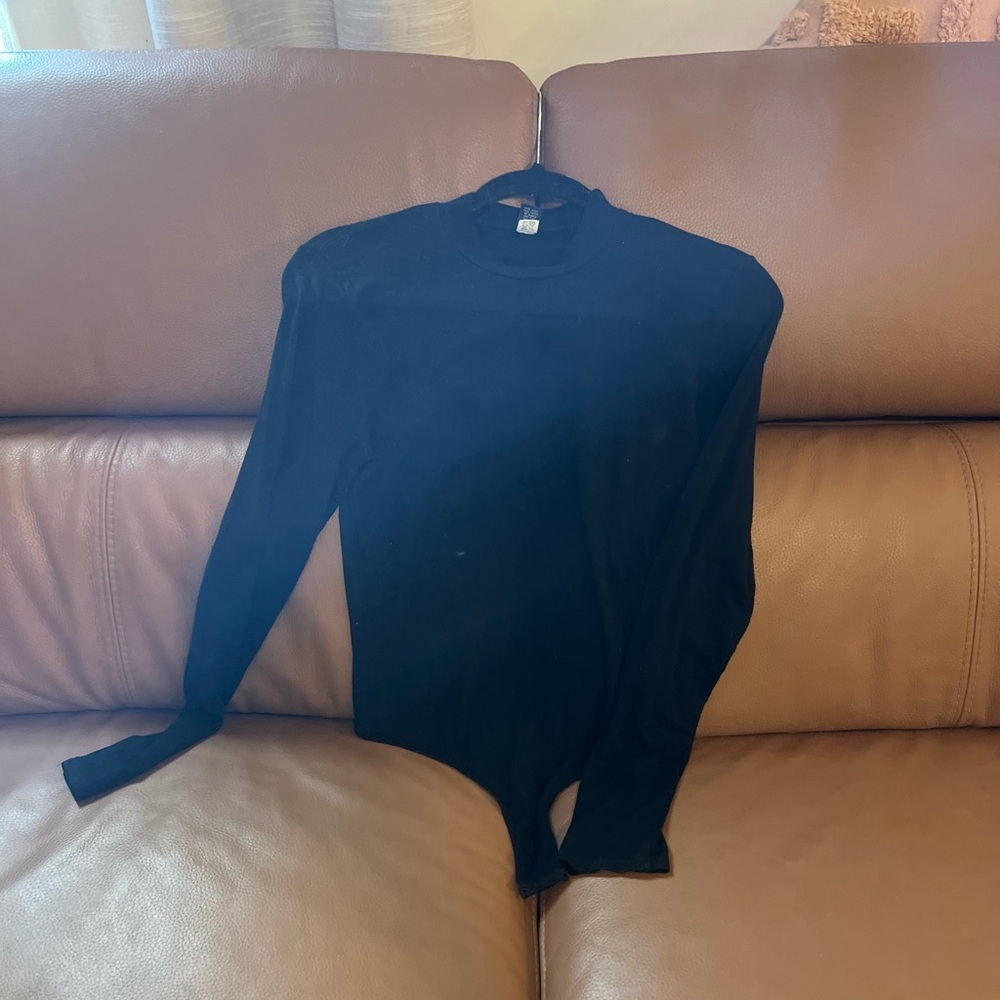 WOMENS ANTHROPOLOGIE BLACK MOCK TURTLENECK BODYSUIT SIZE L PREOWNED
